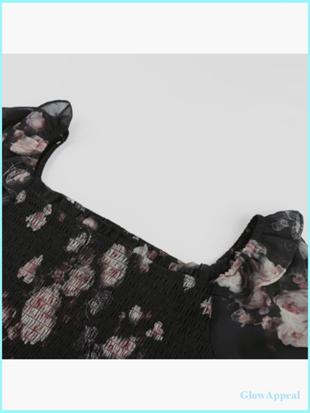 Floral Puff Sleeve Square Neck A-Line Midi Dress for Wedding Guest Tea Party - Picture 3 of 7